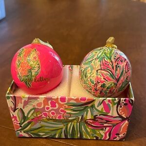 Lilly Pulitzer Vibrant Pink and Green Ornament Duo